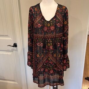 Xhilaration Black Floral Long Sleeve Dress